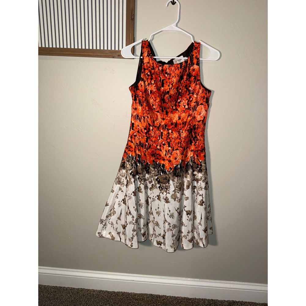 J. Taylor Orange Floral Fit and Flare Sleeveless‎ Cocktail Dress Size 6